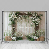 Aperturee Aperturee Rustic Vine Arch Wedding Photography Backdrop White Roses and Natural Greenery Country Barn Ceremony Photo Prop